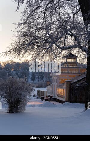 La serre au château Gripsholm, Mariefred, Suède, en hiver Banque D'Images