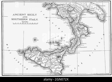 Carte de la Sicile antique et du sud de l'Italie, c.278 C.-B. De l'Histoire universelle illustrée de Cassell, publié en 1883. Banque D'Images