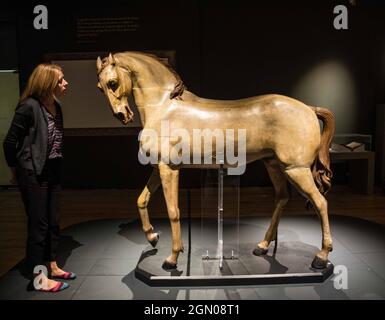 Compton Verney Warwickshire, Royaume-Uni 21 septembre 2021 dans le cadre d'une nouvelle exposition siècles en préparation, organisée par la société Grinling Gibbons , le cheval sculpté en bois, normalement dans les Armouries royales de la Tour de Londres, a été installé à Compton Verney pour marquer le 300e anniversaire de la mort de Gibbons, Le 3 août 1721. Paul Quezada-Neiman/Alamy Live News f Banque D'Images