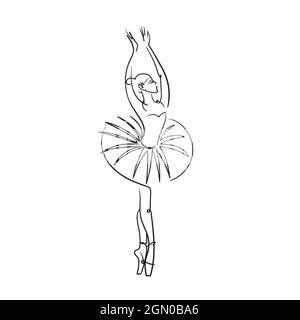 Ballerine en tutu et pointe chaussures.Ballet danseuse silhouette. Ballerine réaliste, belle femme sur fond blanc. Bannière de ballet. Vecteur ligne Illustration de Vecteur