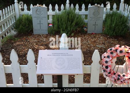 Cimetière des soldats britanniques de la Seconde Guerre mondiale dans le sol américain géré par la commission des sépultures de guerre du commonwealth, située en Caroline du Nord aux États-Unis Banque D'Images