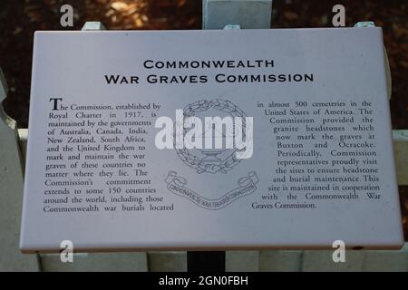 Cimetière des soldats britanniques de la Seconde Guerre mondiale dans le sol américain géré par la commission des sépultures de guerre du commonwealth, située en Caroline du Nord aux États-Unis Banque D'Images