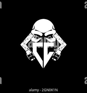 CC Monogramme eSport jeu avec le vecteur de style de forme de masque de crâne Illustration de Vecteur