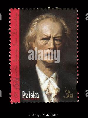 Le timbre imprimé en Pologne montre l'image de l'Ignacy Jan Paderewski. Banque D'Images