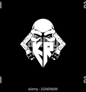 KR monogramme eSport jeu avec Skull Mask Shape style Vector Illustration de Vecteur