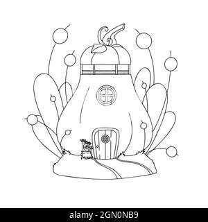 Esquisse d'une fantastique maison de citrouille. Maison de gnome de citrouille. Illustration vectorielle. Livre de coloriage pour enfants Illustration de Vecteur