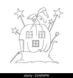 Esquisse d'une fantastique maison de citrouille. Maison de gnome de citrouille. Illustration vectorielle. Livre de coloriage pour enfants Illustration de Vecteur