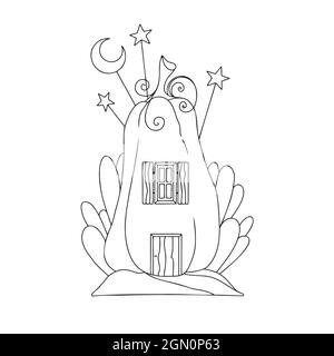 Esquisse d'une fantastique maison de citrouille. Maison de gnome de citrouille. Illustration vectorielle. Livre de coloriage pour enfants Illustration de Vecteur