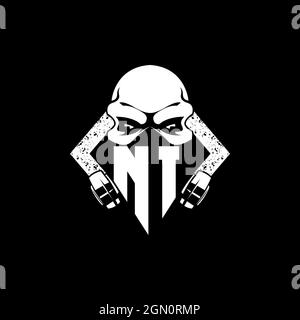 NI Monogram eSport jeu avec Skull Mask forme style Vector Illustration de Vecteur