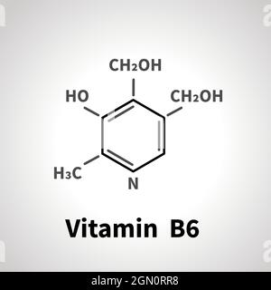 Structure chimique de la vitamine B6, vitamine B-six simple icône noire Illustration de Vecteur