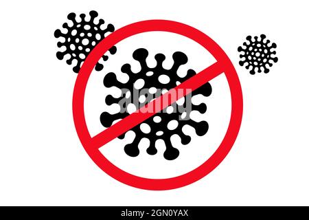 Icône vectorielle du signe d'arrêt avec coronavirus. Illustration du signe d'arrêt avec les virus COVID-19. Arrêter le coronavirus. Illustration de Vecteur