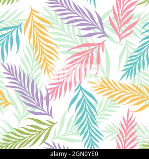 Motif tropical sans couture vectoriel avec feuilles exotiques. Motif floral vectoriel avec plantes tropicales. Feuilles colorées. Illustration de Vecteur