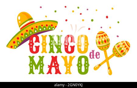 Poster vectoriel pour Cinco de mayo avec sombrero mexicain et maracas. Festival Cinco de mayo. Illustration de Vecteur