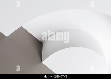 Petit fragment intérieur abstrait avec détails ronds blancs et coins sur le mur brun, arrière-plan architectural photo Banque D'Images