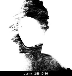 Portrait de femme isolé sur blanc. Graphiques. Banque D'Images