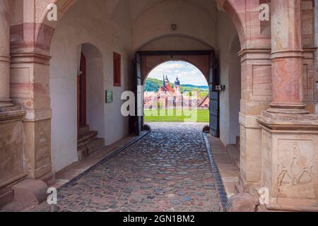 Vue sur la vieille ville depuis le château de Wilhelmsburg à Schmalkalden, Thuringe, Allemagne Banque D'Images