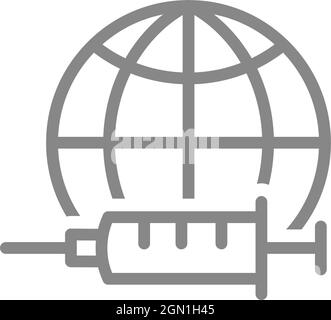 Seringue médicale et icône globe terrestre. Vaccination mondiale, statistiques de vaccination de la population, symbole d'injection Illustration de Vecteur