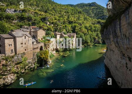 Saint-Chély-du-Tarn, Gorges du Tarn, Parc National des Cévennes, Parc National des Cévennes, Lozère, Languedoc-Roussillon, Occitania, France Banque D'Images