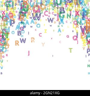 Chute de lettres de langue anglaise. Mots volants de l'alphabet latin, tracés à la main et lumineux. Concept d'étude des langues étrangères. Une bannière de retour à l'école Illustration de Vecteur