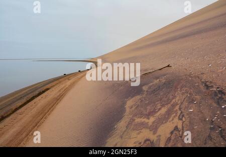 Angola; dans la partie sud de la province du Namibe; dans la partie nord du désert du Namib; sur la côte atlantique; sur les grandes dunes de sable qui descendent jusqu'à la mer Banque D'Images