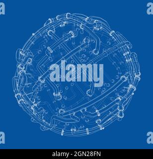 Tuyaux avec brides autour d'une grande sphère. Vecteur Illustration de Vecteur