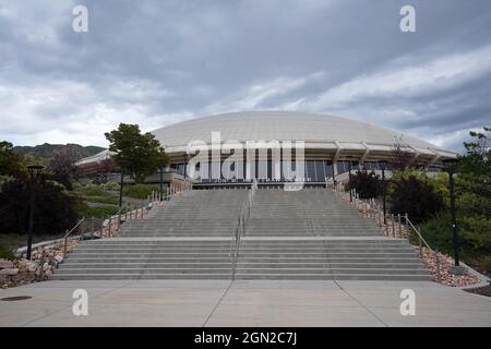 Vue générale du Centre Jon M. Huntsman sur le campus de l'Université de l'Utah, le samedi 18 septembre 2021, à Salt Lake City. L'arène est le ho Banque D'Images