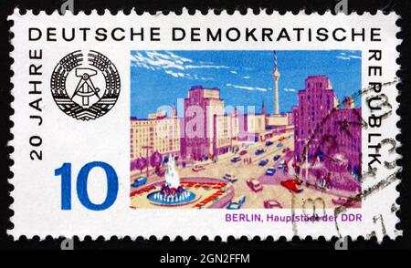 GDR - VERS 1969 : un timbre imprimé en GDR montre la vue de Berlin, vers 1969 Banque D'Images