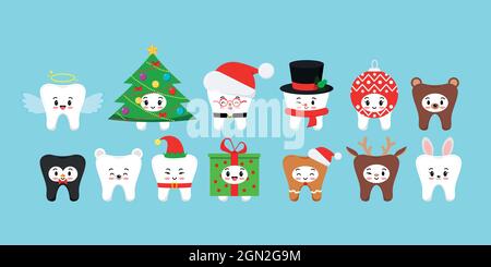 Chistmas dents mignon ensemble dentaire en costume de carnaval isolé. Illustration de Vecteur