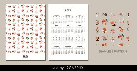 Calendrier vertical 2022. Météo et saisons. Bonne Année. Joyeux Noël. Calendrier de poche murale. Motif vectoriel sans couture. Modèle d'arrière-plan Illustration de Vecteur