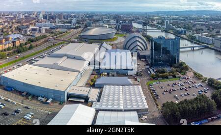 Glasgow, le 20 septembre 2021. Vues aériennes du site de la conférence et du sommet internationaux COP26 sur les changements climatiques qui se tiendra à Glasgow Banque D'Images