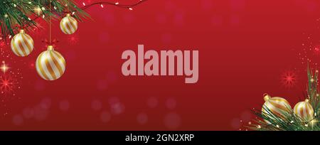 Magnifique illustration vectorielle de la bannière de Noël. Arrière-plan rouge. . Bannière de Noël vide. Illustration de Vecteur