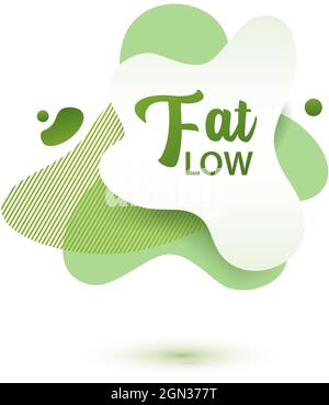 Badge FAT Low. Vert amoeba design de l'autocollant pour le menu de régime, l'affiche, la circulaire, l'emballage alimentaire. Illustration de Vecteur