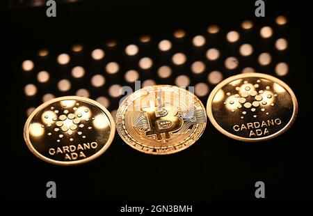 Illustration photo Cardano et Bitcoin. ROYAUME-UNI. Août 2021. Banque D'Images