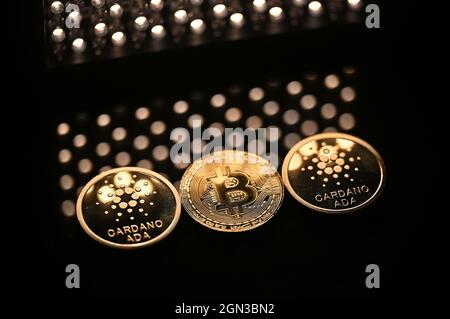 Illustration photo Cardano et Bitcoin. ROYAUME-UNI. Août 2021. Banque D'Images