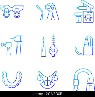 Jeu d'icônes de vecteur linéaire de gradient de visite dentaire Illustration de Vecteur