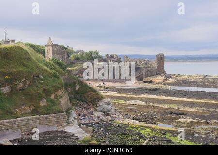 Les vestiges historiques du château de St Andrews, une forteresse médiévale du XIIIe siècle située sur une falaise au nord de la ville de Fife. Banque D'Images