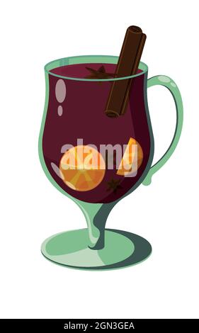 Vin chaud avec tranche d'orange et bâton de cannelle et anis. Boisson d'hiver Illustration de Vecteur