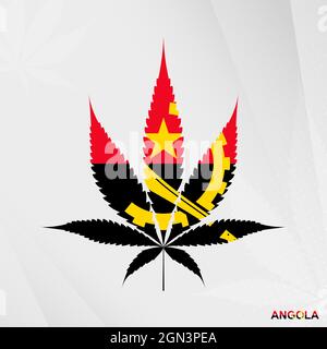 Drapeau de l'Angola en forme de feuille de marijuana. Le concept de légalisation le cannabis en Angola. Illustration de cannabis médical. Illustration de Vecteur