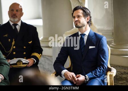 Le prince suédois Carl Philip assiste à une cérémonie de bourse dans le cadre du concours de dessin « The Thinking Hand » à Stockholm, Suède, le mercredi 22 septembre 2021. 'The Thinking Hand' est un concours de bourses pour jeunes dessinateurs, par des artistes, architectes, illustrateurs et concepteurs de jeux photo : Erik Simander / TT / code 11720 Banque D'Images