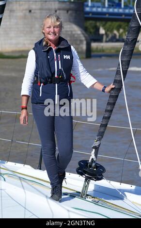 Marin PIP Hare lors de la désignation officielle de son nouveau bateau Vendee Globe Medallia, un navire de classe IMOCA 60, à Butler's Wharf, sur la rive sud de la Tamise à Londres. Date de la photo: Lundi 20 septembre 2021. Banque D'Images