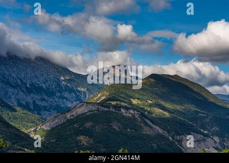 Vue sur le paysage au Paquier près d'Annecy en Haute-Savoie en Auvergne-Rhône-Alpes Banque D'Images