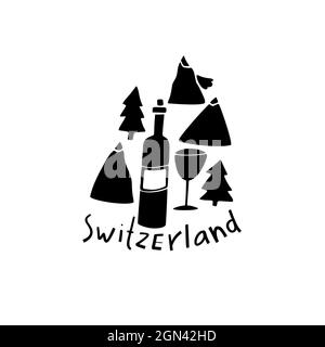 Symboles vectoriels dessinés à la main de la Suisse. Illustration de voyage. Logo Swiss Landmark Illustration de Vecteur