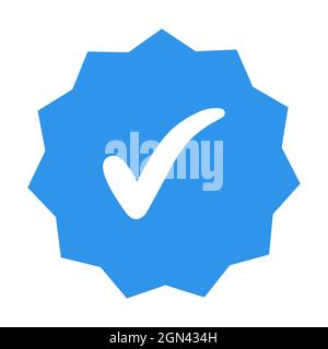 Coche blanche sur l'icône en forme d'étoile à 11 coins du polygone bleu de l'utilisateur vérifié Illustration de Vecteur