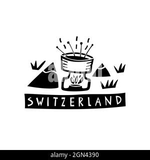 Symboles vectoriels dessinés à la main de la Suisse. Illustration de voyage. Logo Swiss Landmark Illustration de Vecteur