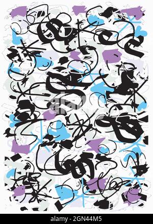 Motif pop Doodle dessiné à la main, noir et couleurs, illustration abstraite de lignes vibrantes, croquis de bloc-notes de tablette Illustration de Vecteur