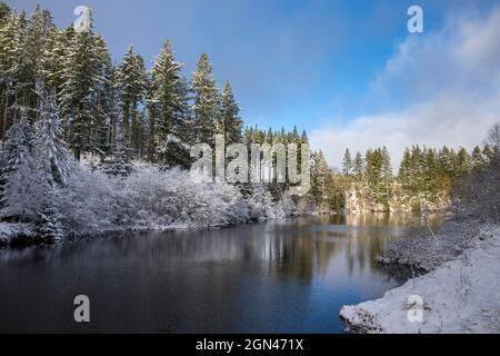 Kielder Water and Forest Park in Snow, Northumberland, Royaume-Uni, Banque D'Images