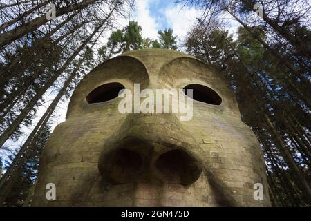 Silva capitalis, chef de la forêt, une partie de la sculpture détail Kielder Water et parc forestier route de l'art, Northumberland, Angleterre Banque D'Images