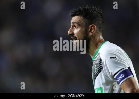 Bergame, Italie, 21 septembre 2021. Francesco Magnanelli, de l'US Sassuolo réagit pendant le match de Serie A au stade Gewiss de Bergame. Le crédit photo devrait se lire: Jonathan Moscrop / Sportimage Banque D'Images