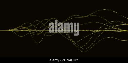 Visualisation abstraite des ondes sonores fluides avec lignes de points ou de particules sur fond noir, papier peint conceptuel minimal Banque D'Images