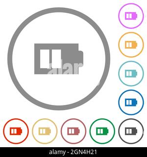 Demi-batterie avec deux unités de charge alternent les icônes de couleur plate dans les contours ronds sur fond blanc Illustration de Vecteur